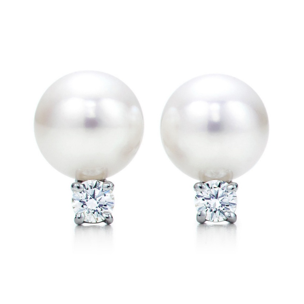 Tiffany Pearl & Diamond Stud Earrings